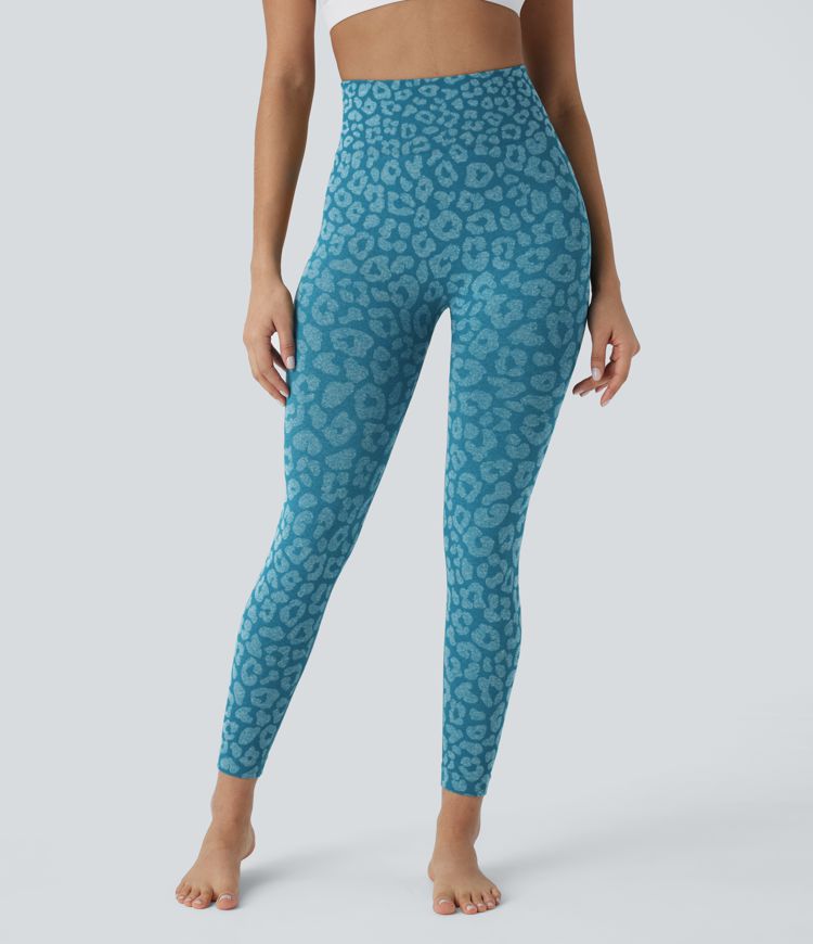 Højtaljede yogaleggings med leopardprint og sømløst flow