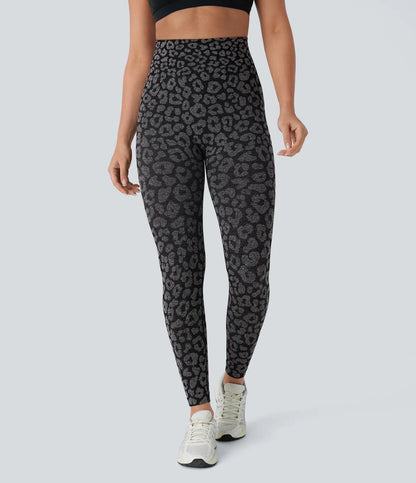 Højtaljede yogaleggings med leopardprint og sømløst flow