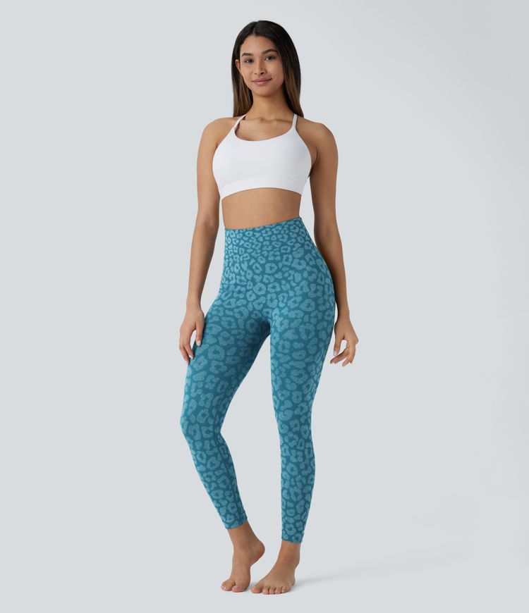 Højtaljede yogaleggings med leopardprint og sømløst flow